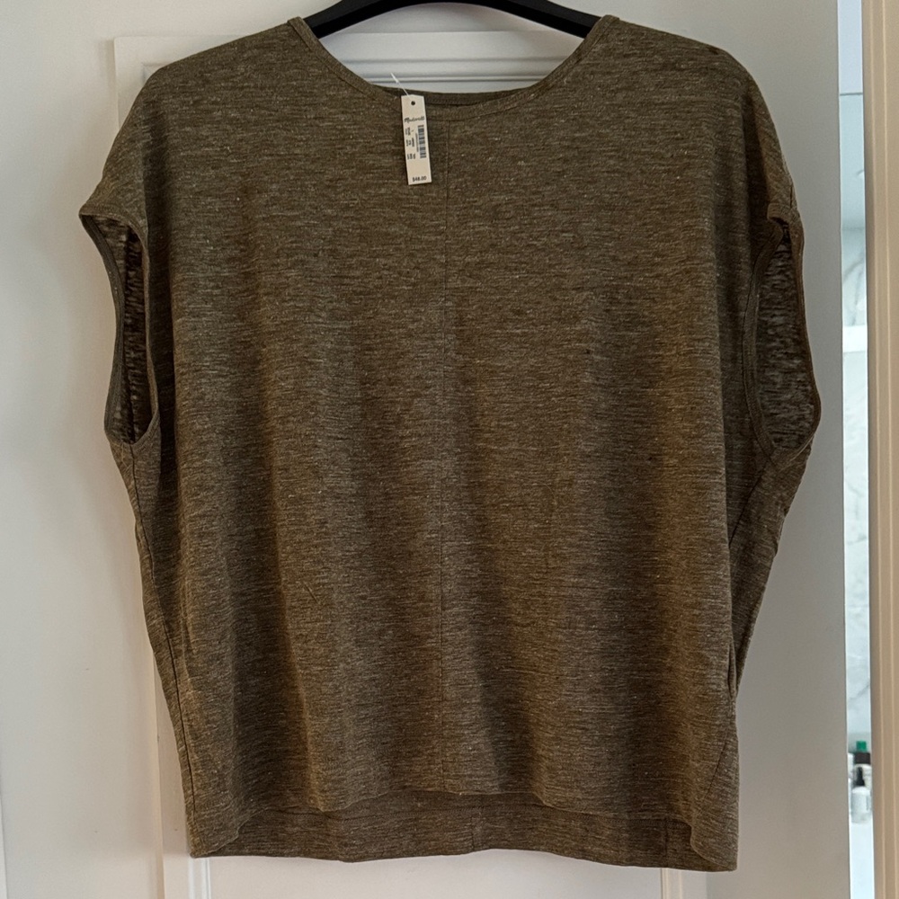 Madewell Olive Linen Short Sleeve Boxy Tee